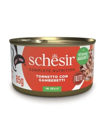 Schesir Atún con Gambas en gelatina para Gatos – Comida Húmeda completa