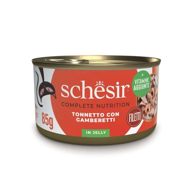 Schesir Atún con Gambas en gelatina para Gatos – Comida Húmeda completa