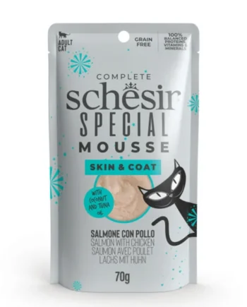 Schesir Especial Mousse Skin and Coat Salmon y Pollo para gato
