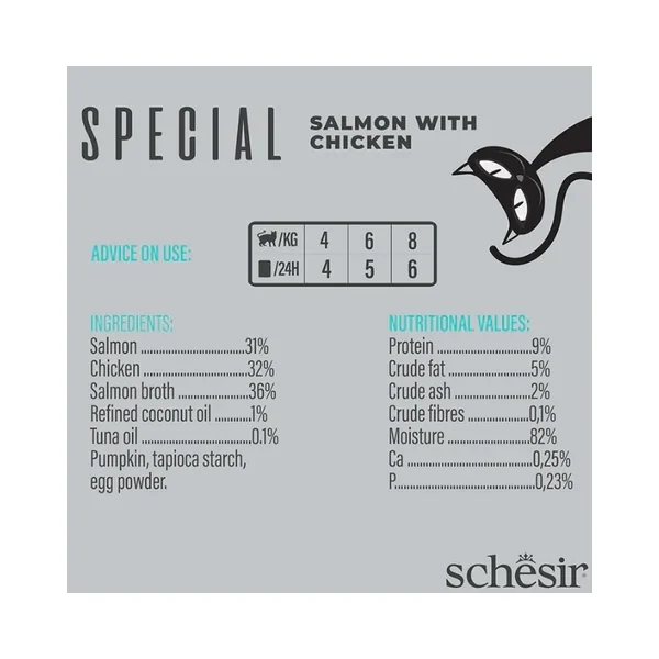 Schesir Especial Mousse Skin and Coat Salmon y Pollo para gato