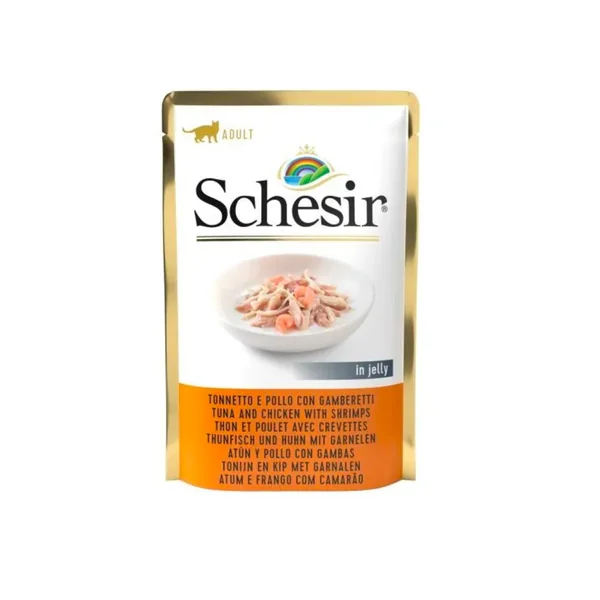Schesir - Filetes de atún, pollo y gambas en gelatina pouch