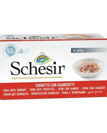 Schesir Latas de Atún con Gambas en Gelatina para Gatos 6x50grs