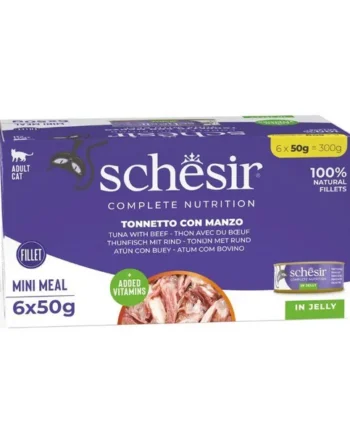SCHESIR Multipack Atún con filetes de buey en gelatina para gatos