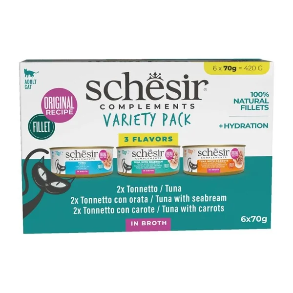 Schesir Multipack Comida Húmeda Complementaria en Caldo 6×70 g para Gatos