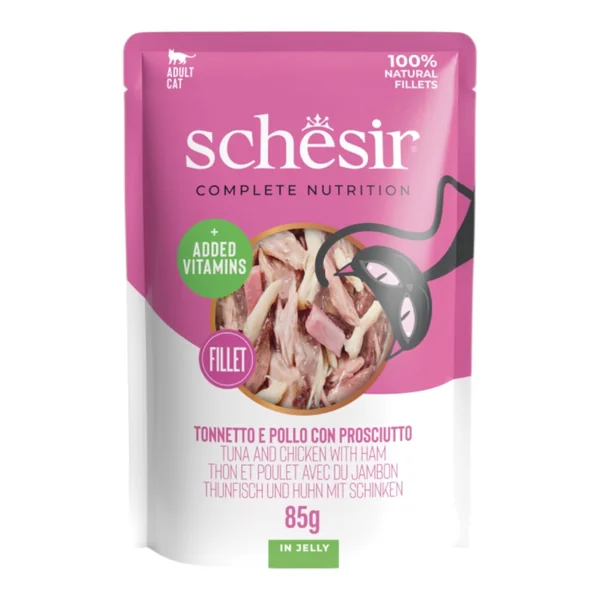 Schesir Pollo Atún y Jamón para Gatos — Comida Húmeda Premium