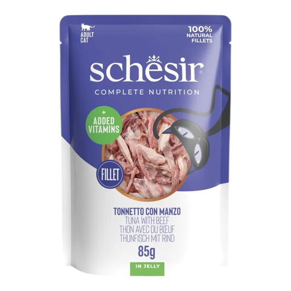Schesir Pouche Atún y Ternera para Gatos — Comida Húmeda Premium