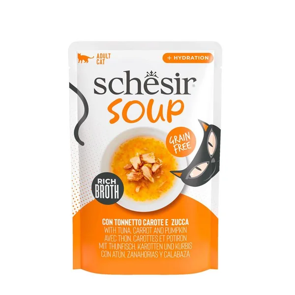 Schesir Sopa de Atún salvaje y calabaza para Gatos – Sopa Natural para Hidratación