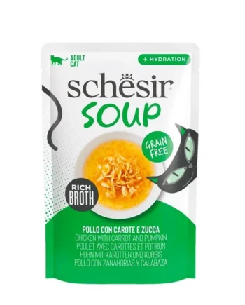 Schesir Sopa de Pollo y calabaza para Gatos – Sopa Natural para Hidratación