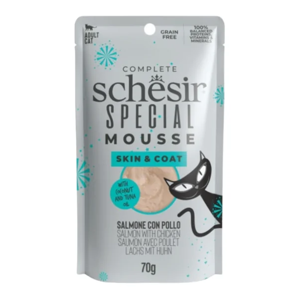 Schesir Special Mousse Salmón y Pollo Skin Coat para Gatos — Piel y Pelo