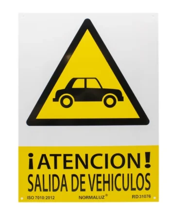 Señal Atencion Salida De Vehiculos PVC 21x30 Amarillo