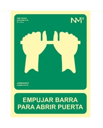 Señal Empujar Barra Para Abrir Puerta PVC 30x22.4cm Verde
