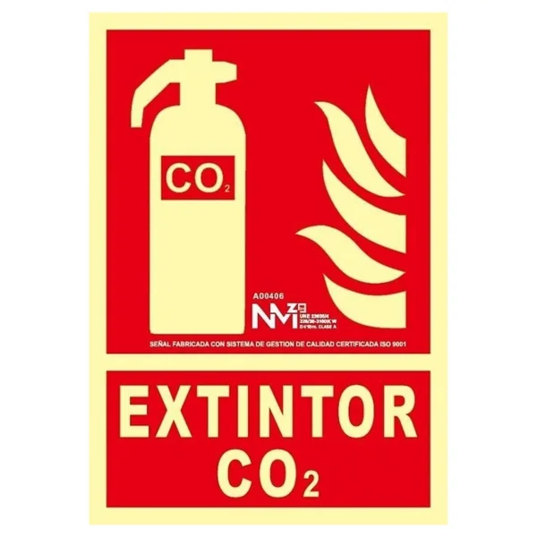 Señal extintor Co2 homologada PVC 21x30cm Rojo