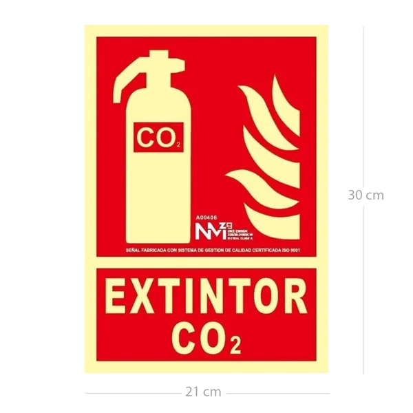 Señal extintor Co2 homologada PVC 21x30cm Rojo