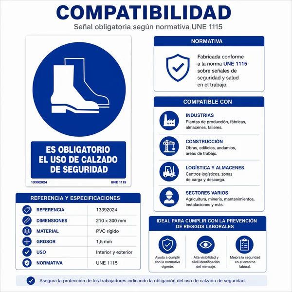 Señal Obligatorio El Uso De Calzado De Seguridad PVC 21x30 cm Azul