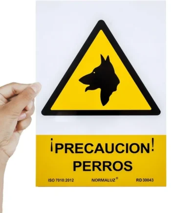 Señal precaucion perros aluminio 21x30cm Amarillo