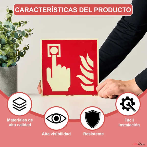 Señal Pulsador PVC 0,7 Mm Clase B 21 X 21 Cm Rojo