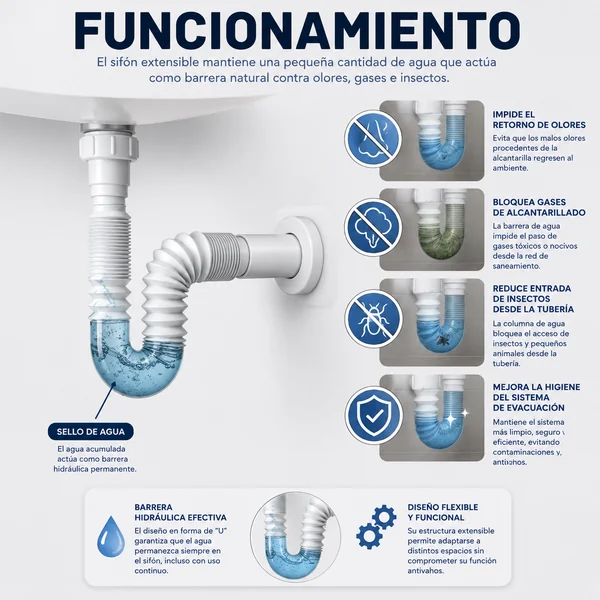 Sifón Extensible 1-1/4" 1-1/2" 32-40mm Blanco