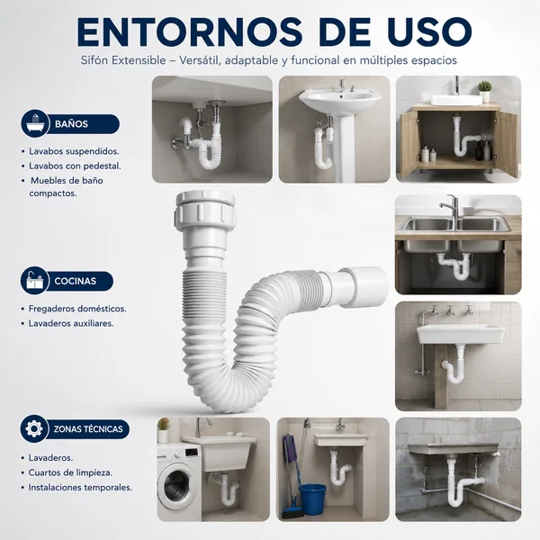 Sifón Extensible 1-1/4" 1-1/2" 32-40mm Blanco