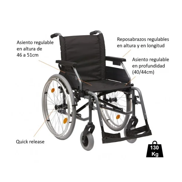 Silla de Ruedas Acero | Reposabrazos Regulables