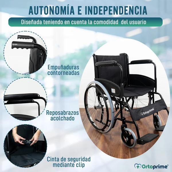 Silla de Ruedas Plegable Autopropulsable Cinturón Seguridad