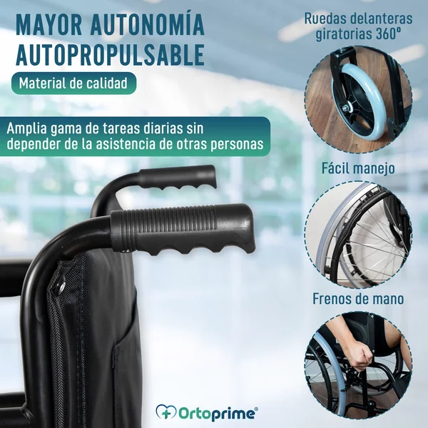 Silla de Ruedas Plegable Autopropulsable Cinturón Seguridad