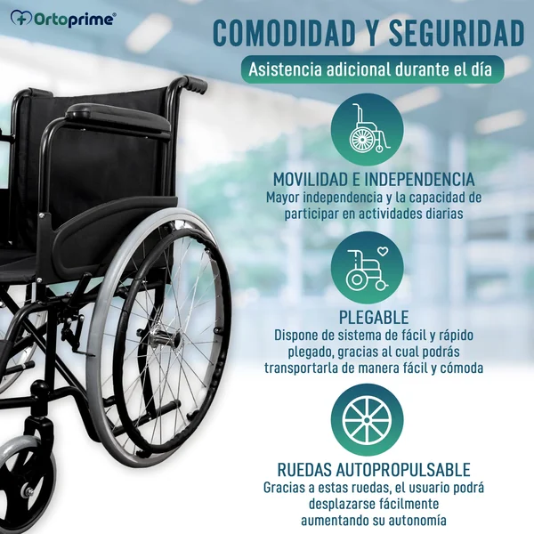 Silla de Ruedas Plegable Autopropulsable Cinturón Seguridad