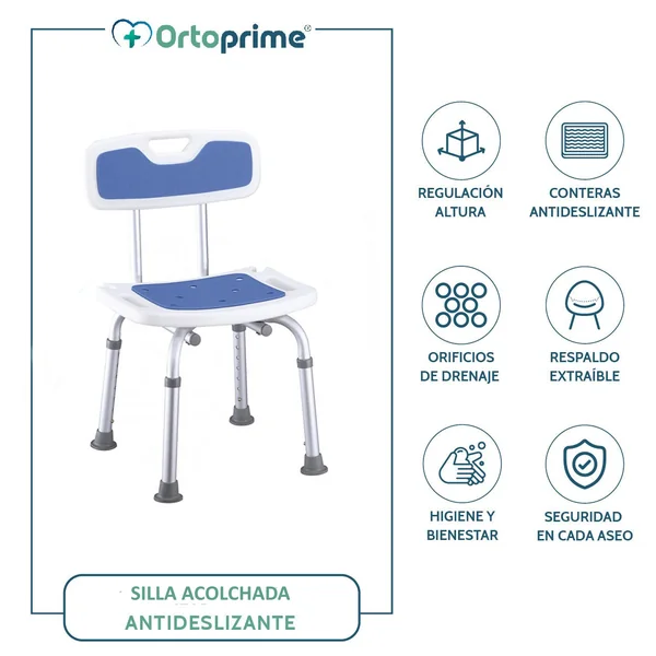 Silla Ducha Antideslizante con Respaldo y Asiento Acolchado