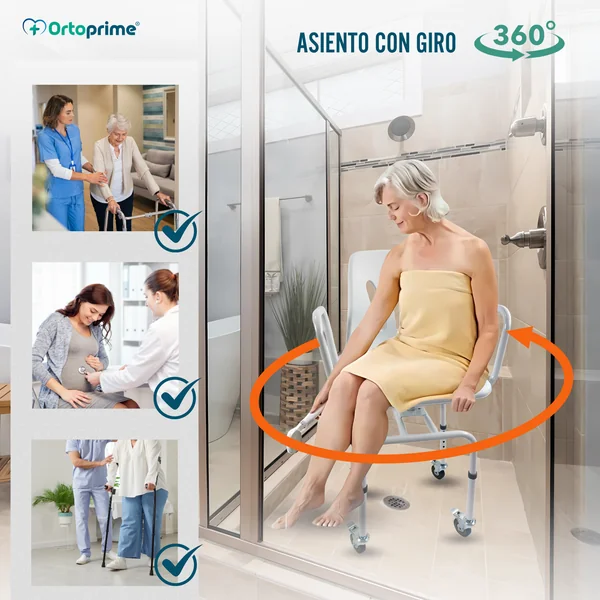 Silla Ducha Giratoria 360º con Ruedas | Silla Baño Adultos