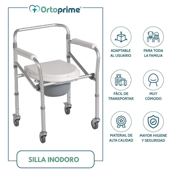 Silla Inodoro Plegable con Ruedas | Regulable
