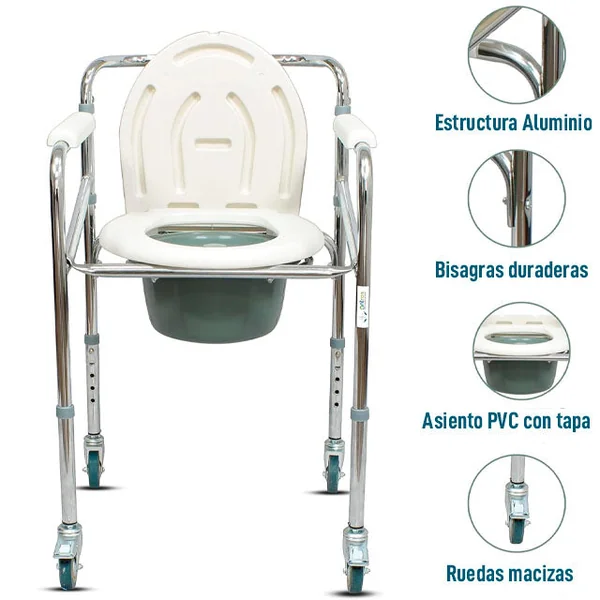 Silla Inodoro Plegable con Ruedas | Regulable