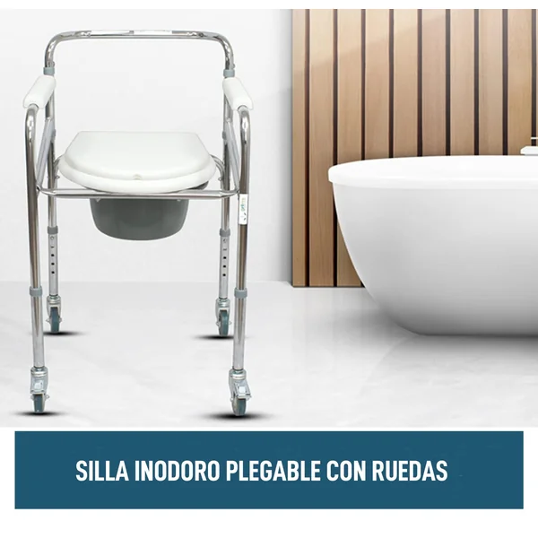 Silla Inodoro Plegable con Ruedas | Regulable
