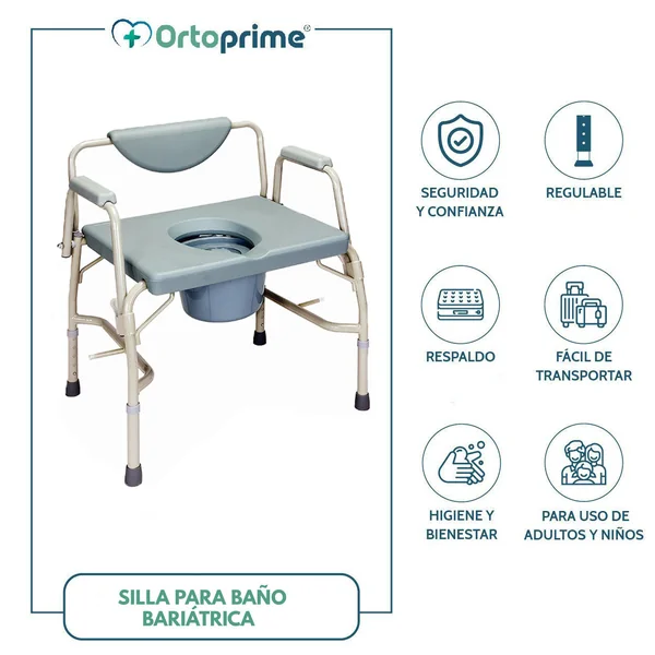 Silla para Baño Bariátrica con Reposabrazos Abatibles