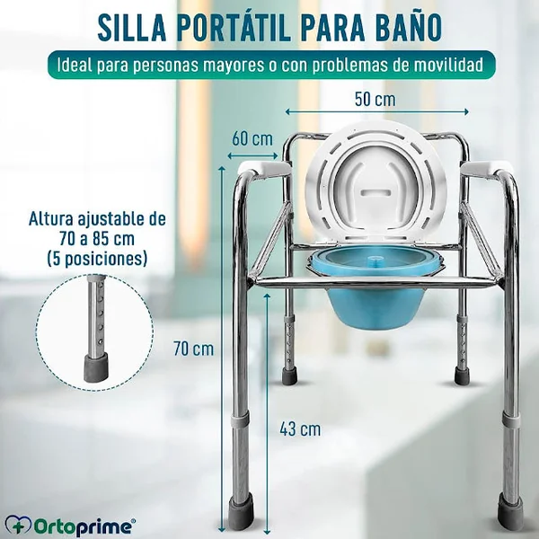 Silla WC Portátil con Orinal Plegable | Regulable en Altura
