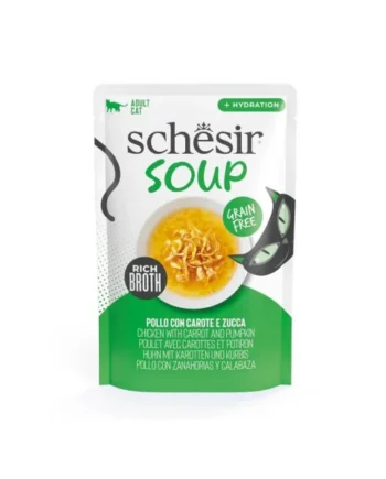 Sopa Schesir Adult Pollo con Zanahorias y Calabaza Sobre Gato