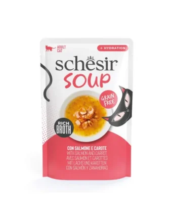 Sopa Schesir Adult Salmón y Zanahorias Sobre Gatos