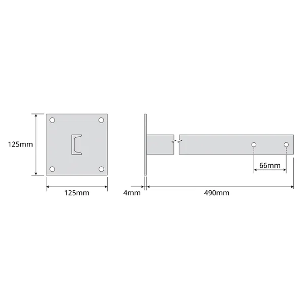 Soporte recto con perfil en U 500mm Zinc + RPR