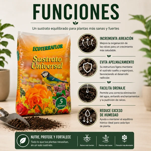 Sustrato Universal 5L – Tierra Fertilizada para Plantas, Flores y Huerto