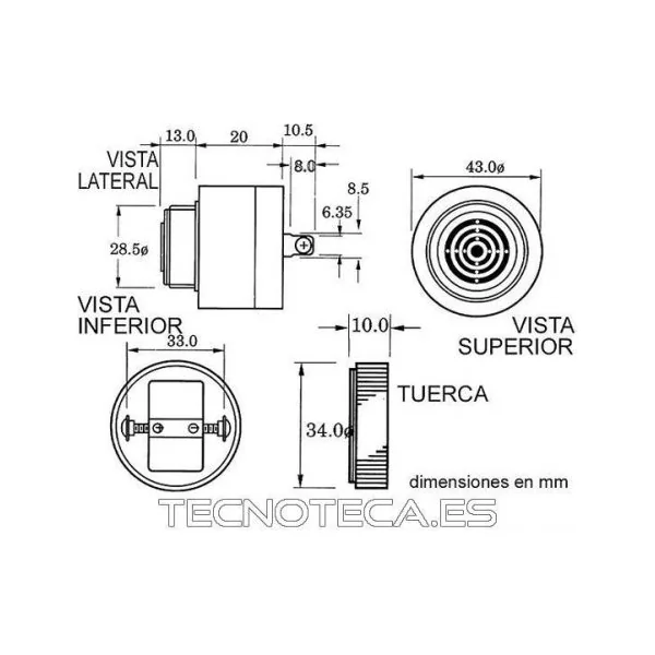 SV15. Zumbador para AC/DC 230V tornillo