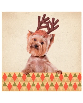 Tarjeta Yorkie con Astas de Reno