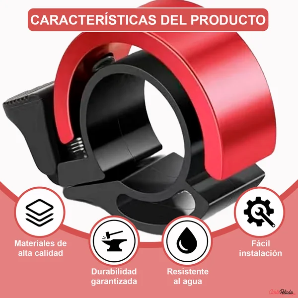 Timbre Bicicleta 90dB Diametro 22 mm Rojo