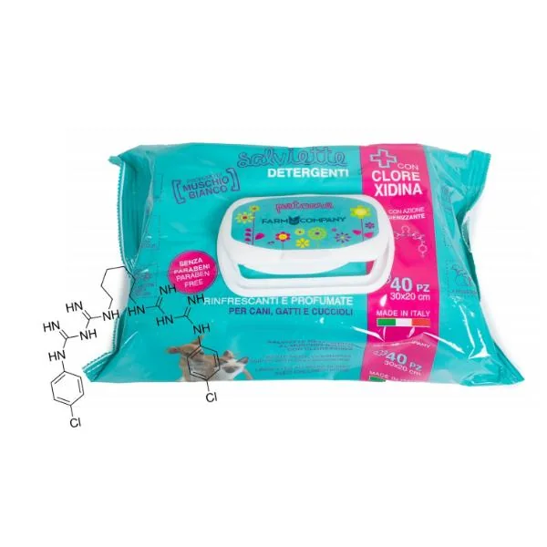 Toallitas húmedas para perros y gatos Farm Company Clorhexidina y Musgo Blanco