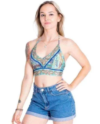 Top de seda azul