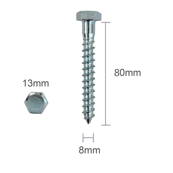 Tornillo/Tirafondo cabeza hexagonal DIN 571 8X80 Plateado