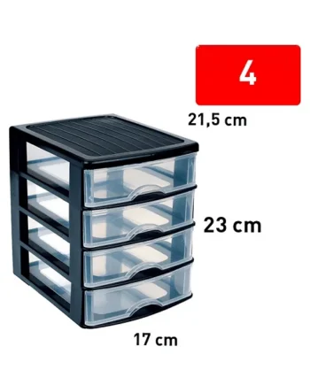 Torre de almacenamiento con 4 cajones 23 cm Negro