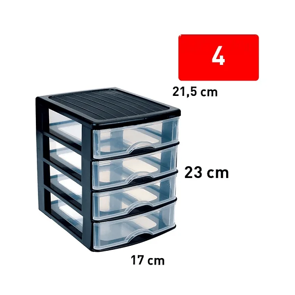 Torre de almacenamiento con 4 cajones 23 cm Negro