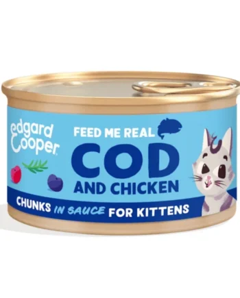 Trocitos Bacalao pollo kitten sin cereales Edgard Cooper 18x85 g