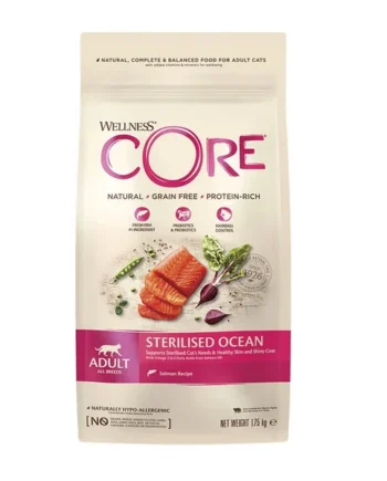 Tu mejor destino de compras en línea para la moda de Wellness Core Adult Sterilised Ocean Salmón Pienso Para Gatos.