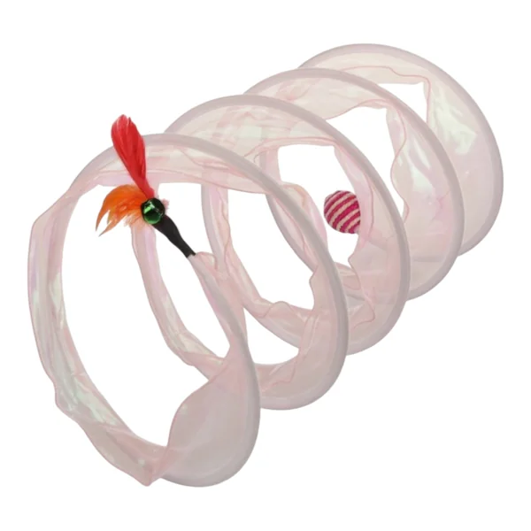 Túnel Kennedy Rosa con Pluma y Cascabel para Gatos — Juguete Interactivo