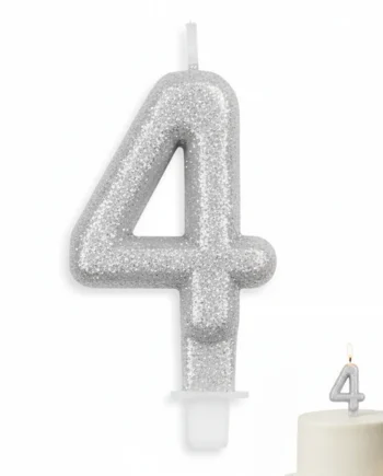 Vela Número 4 Cumpleaños Gris con Brillantina 7 cm Gris