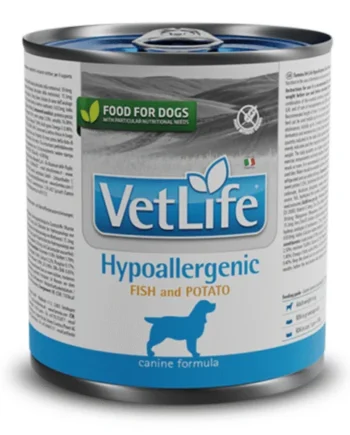 Vet Life Hypoallergenic lata PESCADO y patata alergias perros 6x300 g